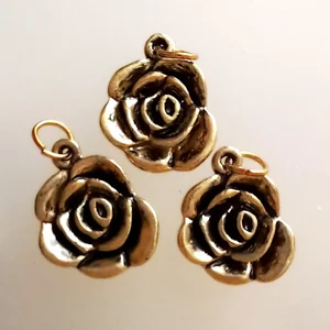 3 rose charms, gold plated, 17mm x 14mm