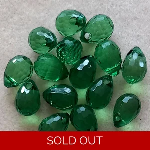 15 faceted tear-drop beads, emerald green, 13 x 10mm