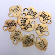 10 hand made with love charms, hearts,gold plated, 15 x 11mm