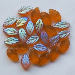 25 glass leaf beads, amber ab