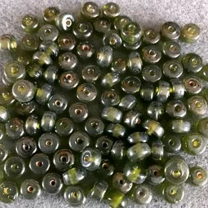 30g lustred lime green Indian glass drum beads, 8 x 5mm