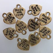 10 made with love charms, hearts, gold plated, 12 x 10mm