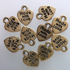 10 made with love charms, hearts, gold plated, 12 x 10mm