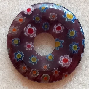 30mm millifiori glass bead donut pendant, amethyst