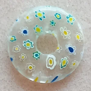 30mm millifiori glass bead donut pendant, clear