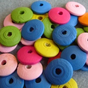 30 painted wooden saucer beads