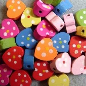 30 painted dotty wooden heart beads