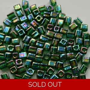 10g Miyuki glass cube beads, transparent green ab