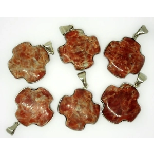 Orange calcite gemstone cross pendant, 30mm x 30mm