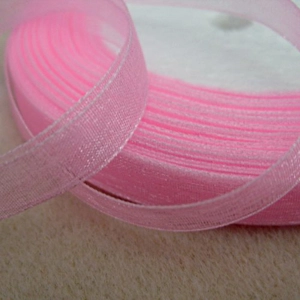 Reel of organza ribbon, 10mm x 46 metres, baby pink.