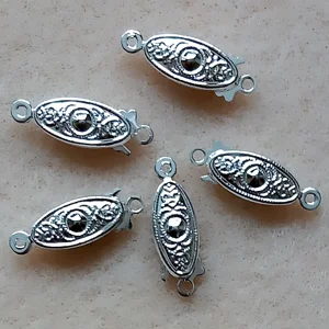 5, oval push in clasps, silver plated, 10mm