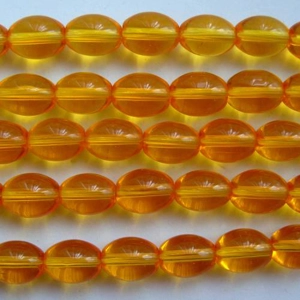 20 orange, oval, transparent Indian glass beads, 8mm x 12mm