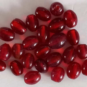 25, transparent red, Indian glass beads, oval 9 x 11mm