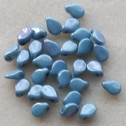 30 pip beads, small glass drops, alabaster blue lustre, 5mm x 7mm