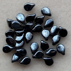 30 pip beads, small glass drops, gunmetal grey, 5mm x 7mm