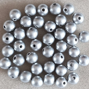 40, 10mm, synthetic beads, matte metallic silver