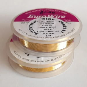 Gold plated copper craft wire, 0.8mm x 6 metres