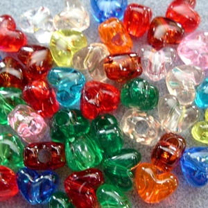 50 pony beads, transparent hearts, mixed