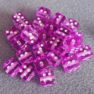 25 dice beads, 9mm cube, purple