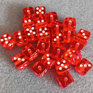 25 dice beads, 9mm cube, red.