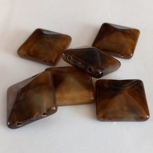 6 square resin beads, 2 hole, topaz brown, 24mm x 24mm x 10mm