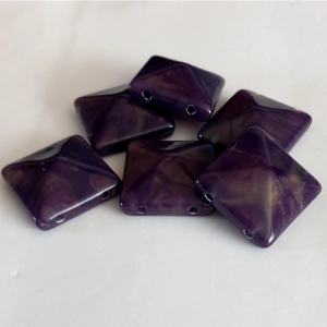 6 square resin beads, 2 hole, purple, 24mm x 24mm x 10mm