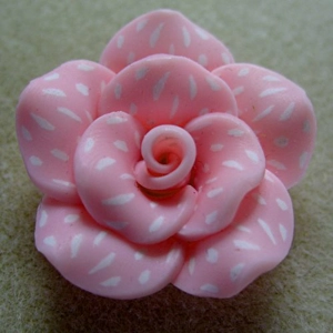 Polymer clay rose bead, pink spotty, 32mm