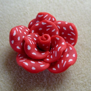 Polymer clay rose bead, red spotty, 32mm