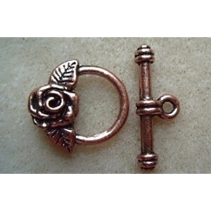 3, rose motif toggle clasps, 15mm, copper