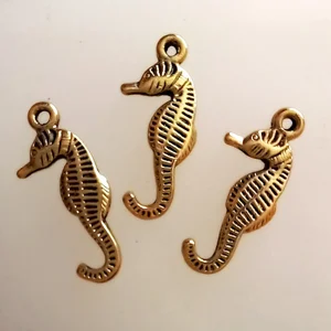 3 seahorse charms, gold plated, 23mm x 11mm