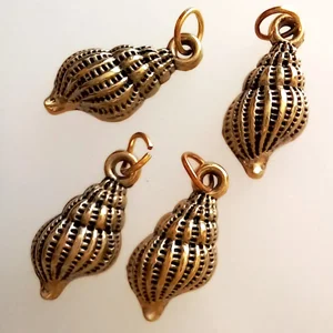 4 sea shell charms, gold plated, 20mm x 9mm