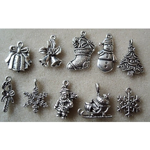10 mixed Christmas charms, silver plated