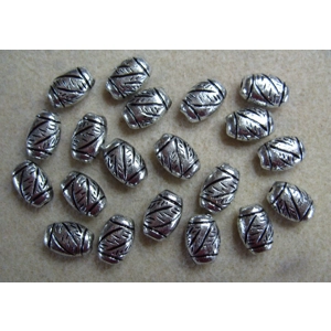 20 silver metallised tube beads, 13mm x 10mm