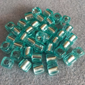 40, 8mm cube beads, large hole, aqua blue