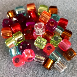 40, 8mm silverlined cube beads, large hole, mixed