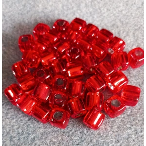 40, 8mm cube beads, large hole, red.