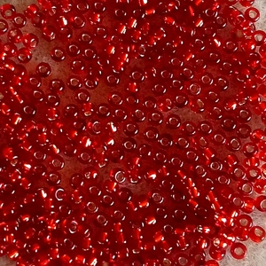 8g size 15 Miyuki seed beads, silverlined flame red