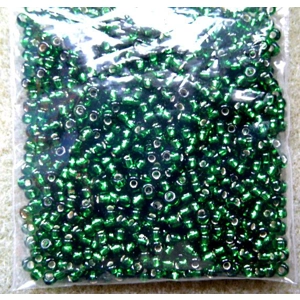20g size 8 seed beads, silverlined emerald green