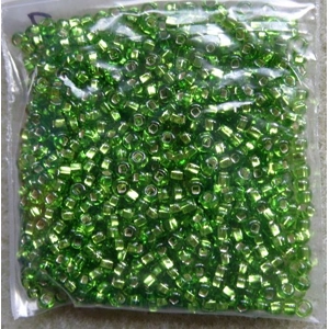 20g size 8 seed beads, silverlined lime
