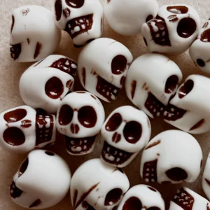 20 skull beads, ivory & brown, 12mm x 11mm