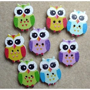 8 mixed wooden owl buttons 25mm x 18mm