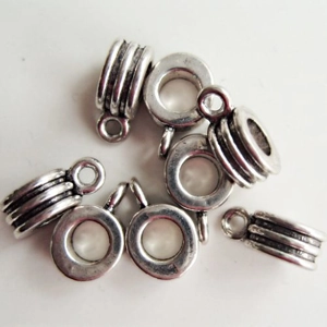 8 pendant bails, stripe pattern, silver plated