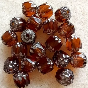 30 faceted cathedral crystals, topaz brown and silver 6mm x 6mm