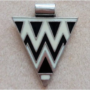 Trangular black, ivory enamelled, silver plated pendant