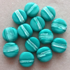 12, 15mm coin beads, light turquoise striped