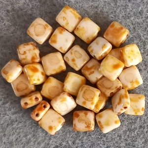 30 Czech Mates tile beads alabaster picasso, 6mm