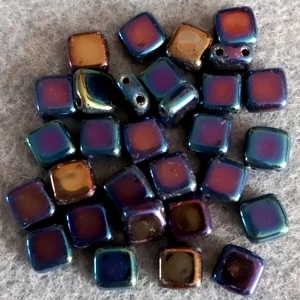 30 Czech Mates tile beads, jet blue iris, 6mm
