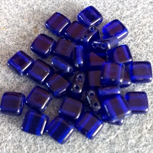 30 Czech Mates tile beads, transparent cobalt blue, 6mm