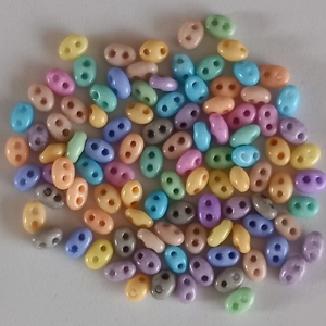 8g Czech twin seed beads, dyed chalk pastel mixed,, 2.5mm x 5mm