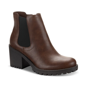 Sun Stone Womens Brown Padded Goring Lug Sole Morghan Round Toe Block Heel Zip-up Chelsea Boot 9.5